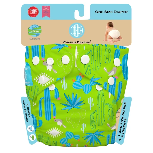 Charlie Banana環保尿布均碼 - 綠色仙人掌 1件 + 金裝片芯 2條