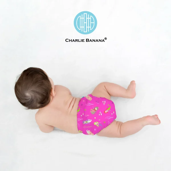 Charlie Banana環保尿布均碼 - 桃紅美人魚 1件 + 金裝片芯 2條