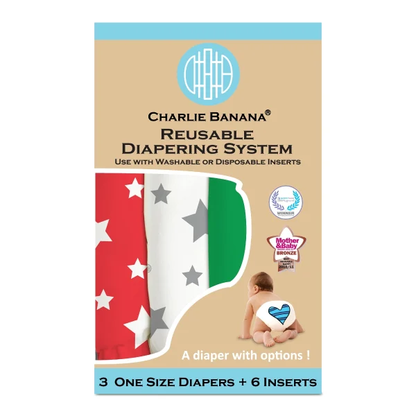 Charlie Banana環保尿布均碼 - 托斯卡納 3件 + 金裝片芯 6條
